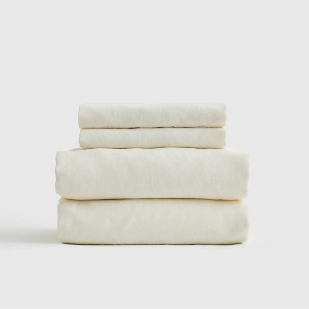 NWT QUINCE Organic Brushed Cotton Sheet Set Cal King White 2043